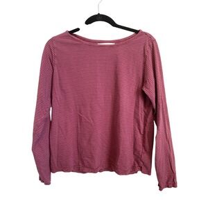 Xirena Womens Raspberry Pink Blue Striped Cotton Boat Neck Long Sleeve Tee M